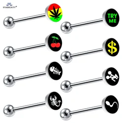 2Pcs DIY 14G 16mm Surgical Steel Barbell Sipder Cherry Dog Cat Tongue Piercing Jewelry Football Sexy Tongue Rings for Women Men