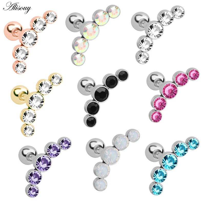 

Alisouy 1PC Crystal Ear Tragus Rings 16G Stainless steel Bar Ear Piercing Cartilage Helix Piercing Women Men Body Jewelry