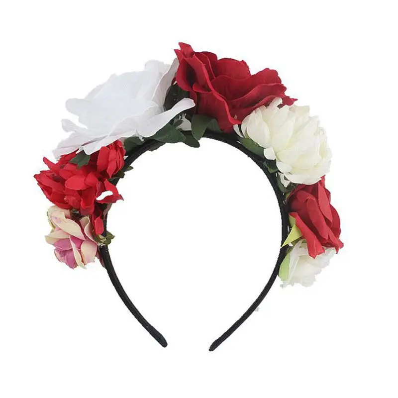 Serre-tête multicolore pour noël et Halloween, motif de roses, couronne du jour des morts, serre-tête mexicain