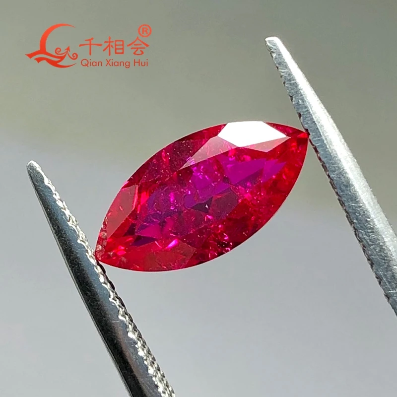 

marquise shape artifical lab created ruby red color natural cut including minor cracks and inclusions corundum loose gem stone