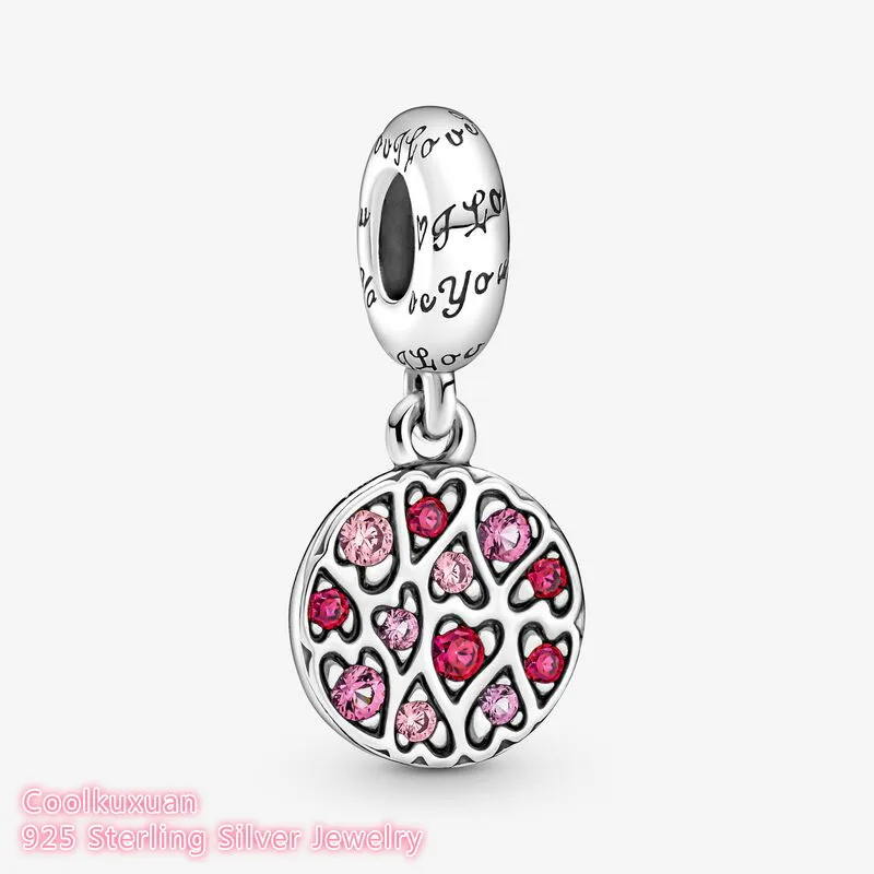 

Original 925 Sterling Silver Sparkling Heart Pattern Dangle Charm beads Fits Pandora bracelets Jewelry Making Autumn