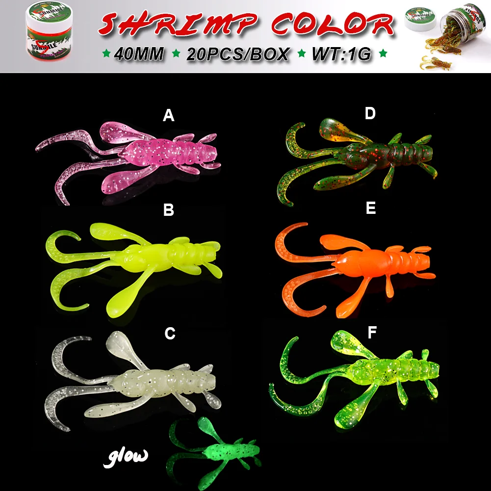 SUNMILE Soft Bait Wobbler Artificial Shrimp Swim Baits 4cm/1g 20pcs/Lot  Jig Fishing Lures Wobblers Leurre Souple Lure