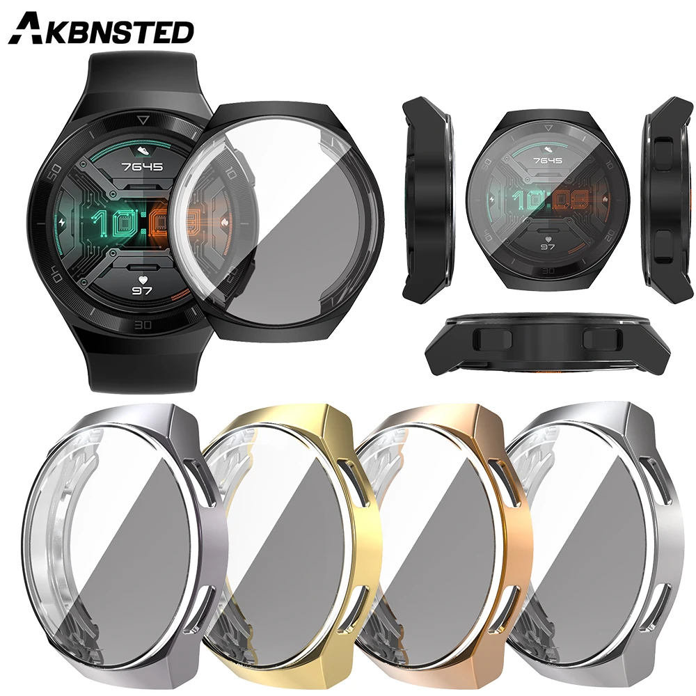 AKBNSTED TPU Plating Silicone Watch Protective Case For Huawei Watch GT 2e Smart Watch Replacement Watch Case Cover For GT 2E