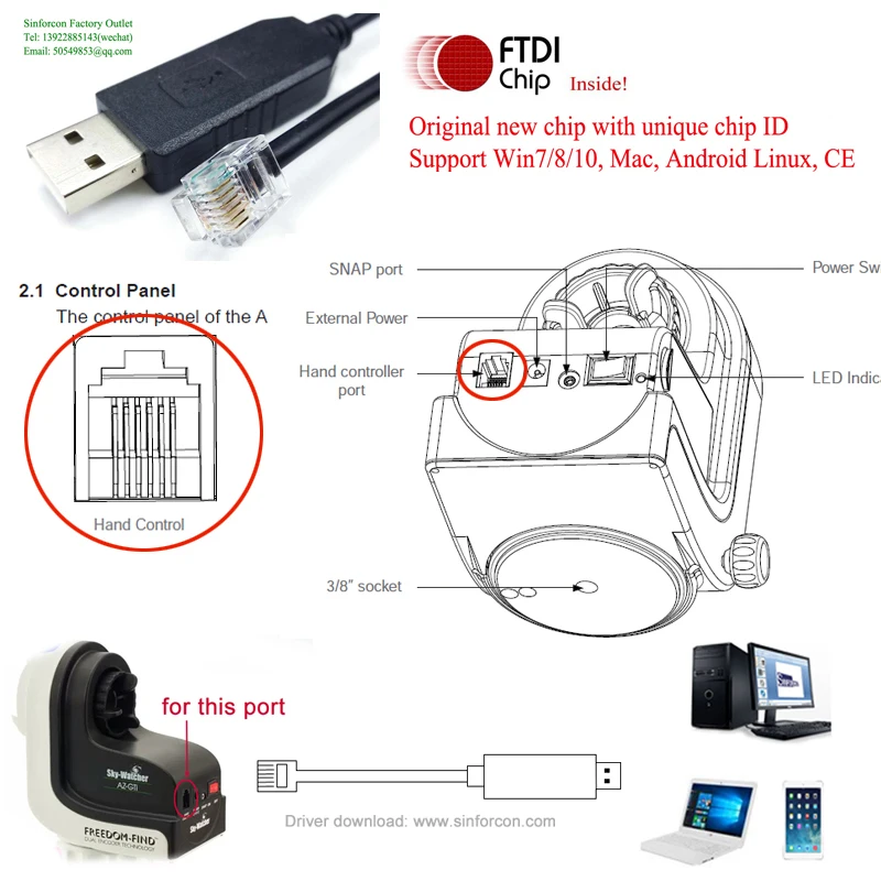 Asiair GOTO Cable for AZGTi to PC EQDIRECT-USB Skywatcher HEQ5 EQ6 EQ6Pro EQ8 SynScan EQMOD