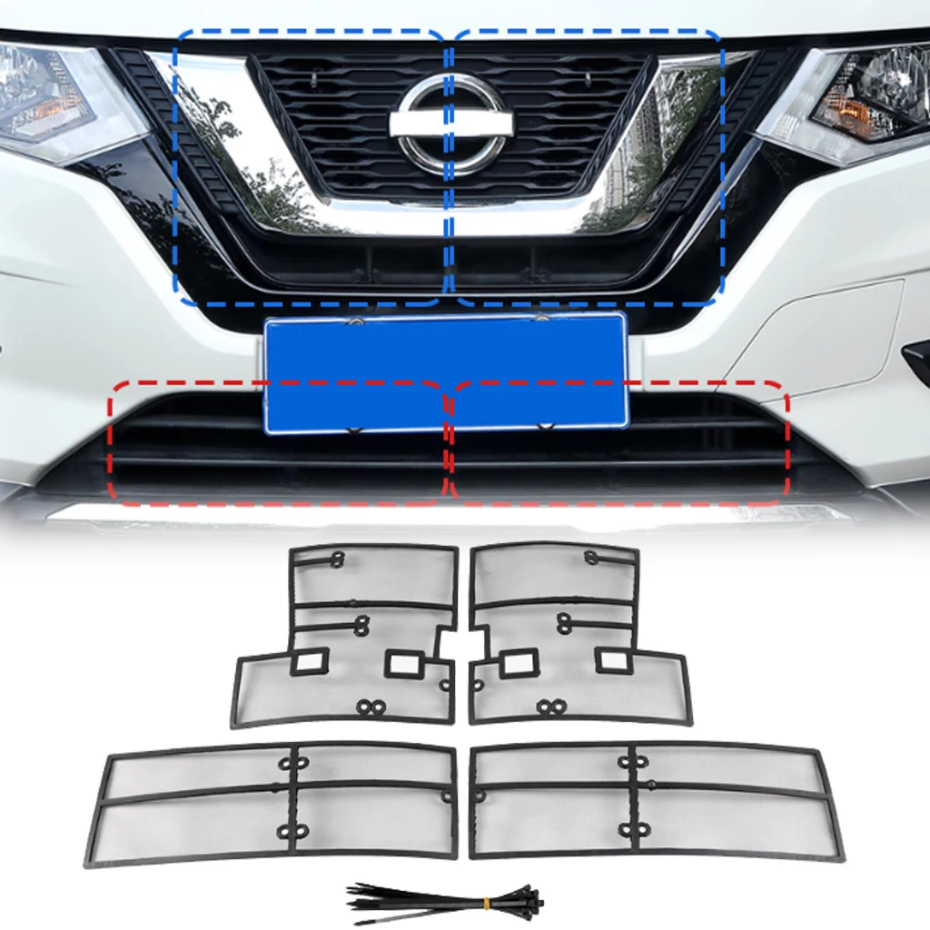 

Для Nissan X-Trail X Trail 2014 ~ 2016 2017 ~ 2019, аксессуары, стальной автомобильный передний гриль, сетка для насекомых, защитный чехол, отделка