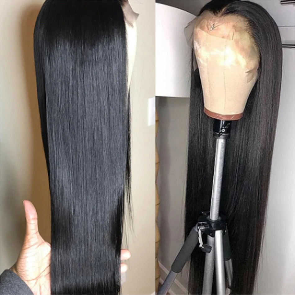 Perucas longas e retas para mulheres, peruca com renda frontal bresiliente remy de osso virgem 100%, cabelo humano