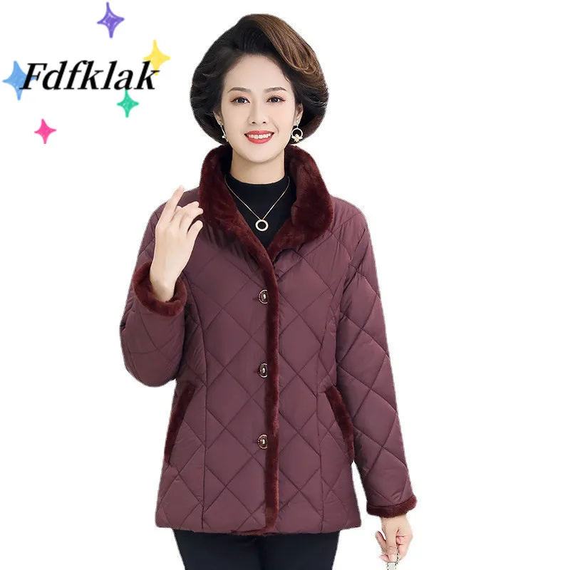 

Fdfklak Winter Coat Women New Short Imitated Rabbit Fur Coat Stitching Plush Hand-Sleeved Jacket Parkas Plus Size Top Clothes5XL