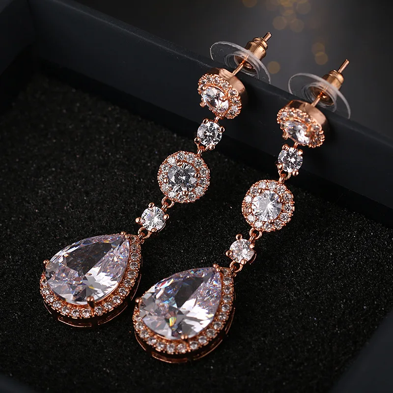 Ekopdee Luxury Flower Cubic Zirconia Earrings For Women Trendy Crystal Water Drop Earrings Bridal Wedding Jewelry 2021 New
