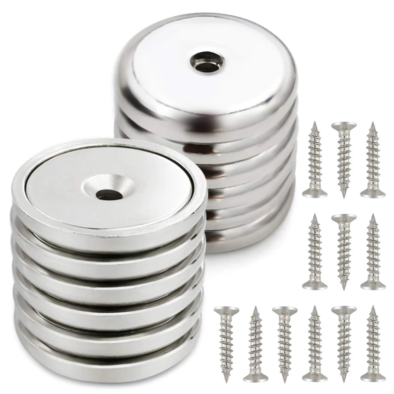 

10 Pack Dia 32mm Neodymium Cup Magnets with 95 LBS Pull Capacity Each - Matching Strikers and Screws