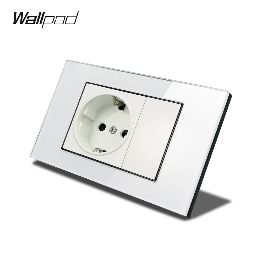 118*75mm EU Socket Wallpad L3 White Glass Panel 16A 110V-250V European Power Socket 6M