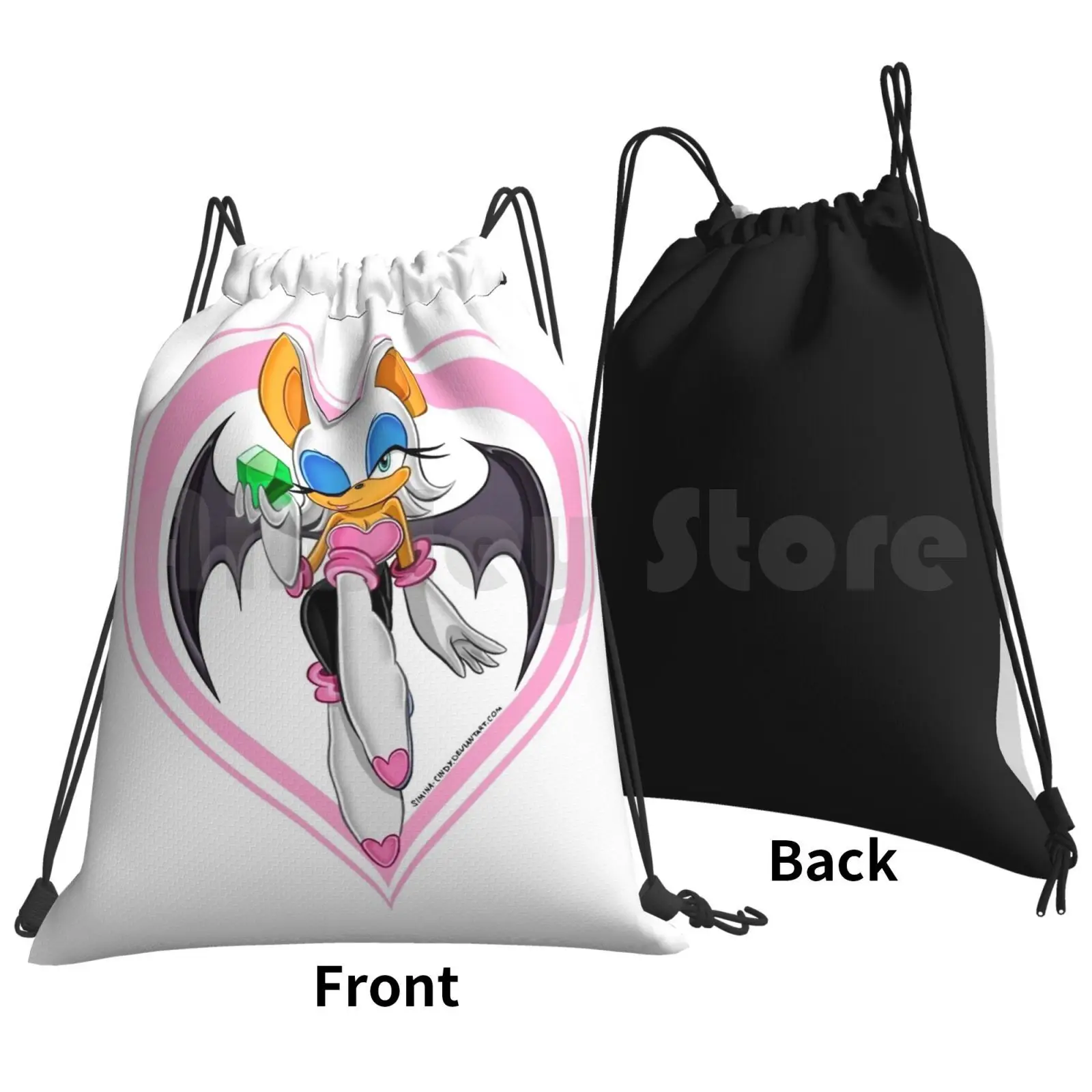 Made Of Hearts Backpack Drawstring Bags Gym Bag Waterproof Rouge Rouge The Bat The Hedgehog Heart Bat Gem Emerald Chaos