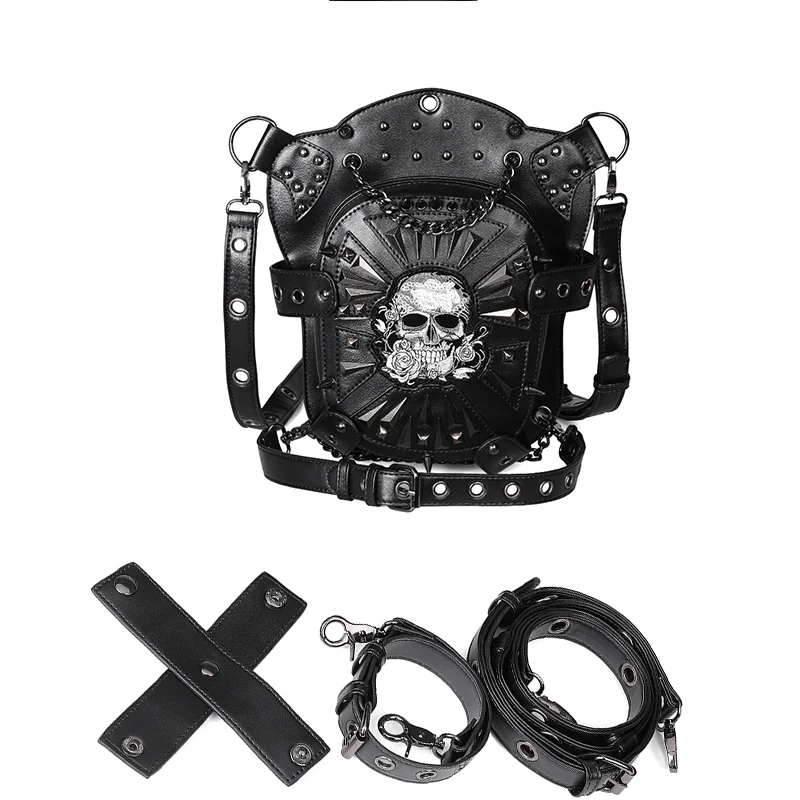 Women Skull Messenger Shoulder Bags Leather Waist Leg Drop Bag Punk Rock Motorcycle Hip Belt Bags Male Purse Pouch Waist Pack