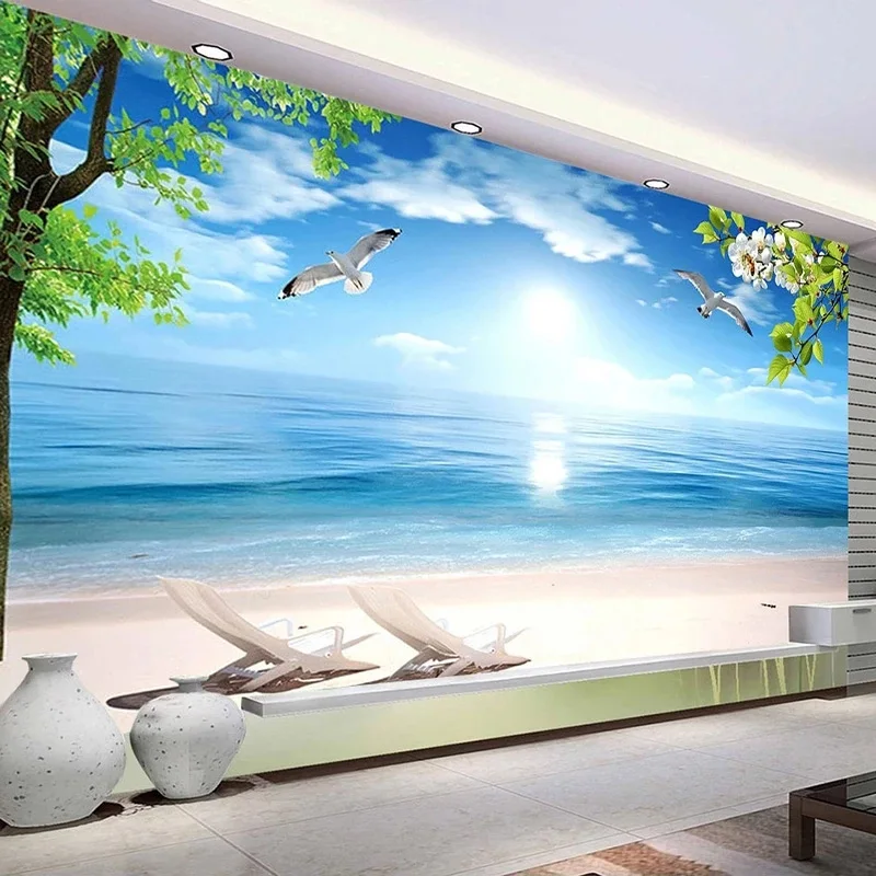 Custom 3D Wall Mural Modern Beach Nature Scenery Photo Wallpaper Restaurant Living Room Bedroom Waterproof Canvas Papier Peint