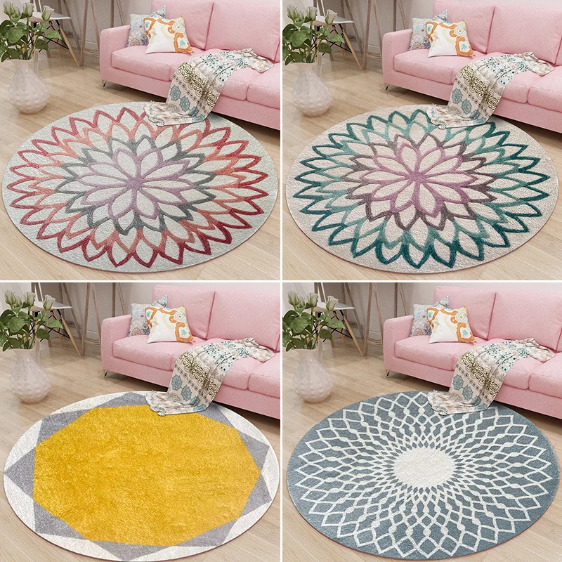 Geometry Grey Round Carpets for Living Room Balcony Hang Chair Mat Soft Rugs Carpet for Kids Room Bedroom Lamb Velvet Shaggy Rug