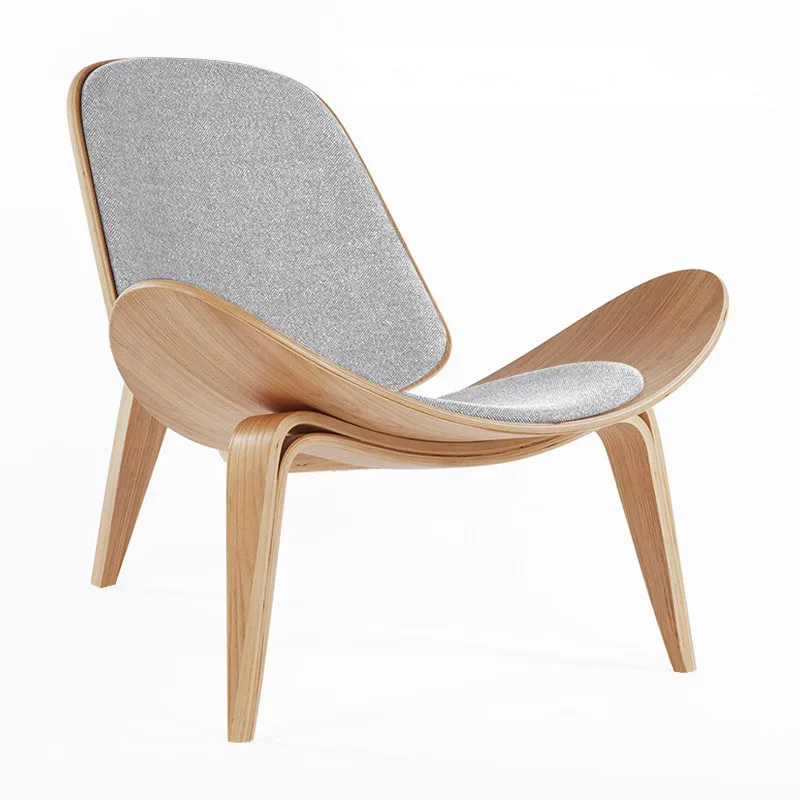 Silla de concha de tres patas, tapicería de tela de madera contrachapada de ceniza, muebles de sala de estar, réplica de silla de salón moderna