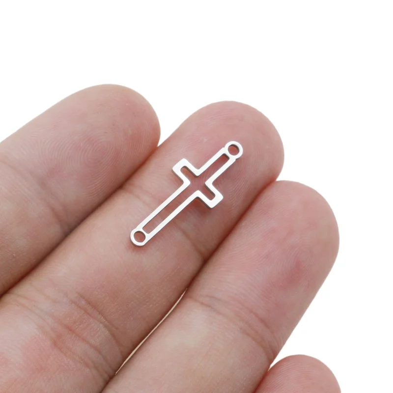 Aiovlo 5pcs/lot Stainless Steel Hollow Cross Bracelet Connectors Bracelet Charms Pendant DIY Earring Jewelry Making Accessories