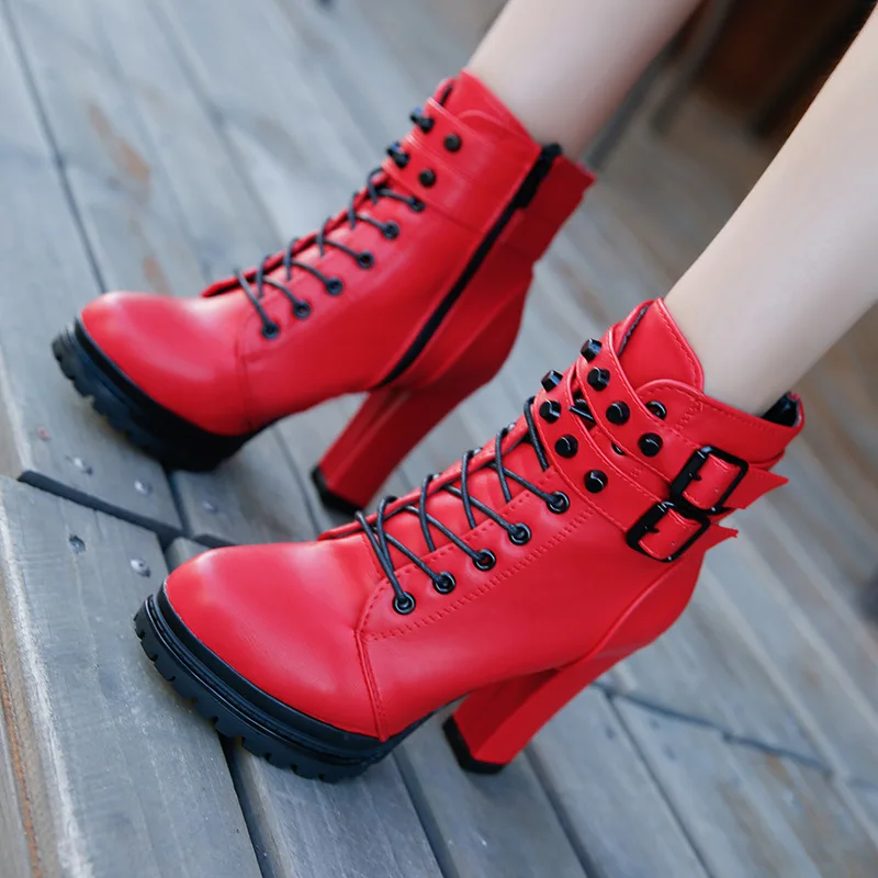 New Women Ankle Boots Fashion Boots Autumn Winter Round head High Heels Zipper Female Shoes Thick heel high heel women's boots