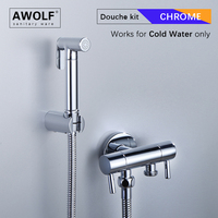 Handheld Toilet Bidet Sprayer Solid Brass Chrome Dual Handle Bathroom Douche kit Shiny Silver Shattaf Shower AP2248