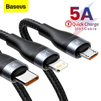 Baseus 5A USB Type C Cable For Xiaomi Samsung Fast Charging 3 in 1 Data Cable For iPhone 13 12 Pro Max Micro USB Cable Wire Cord