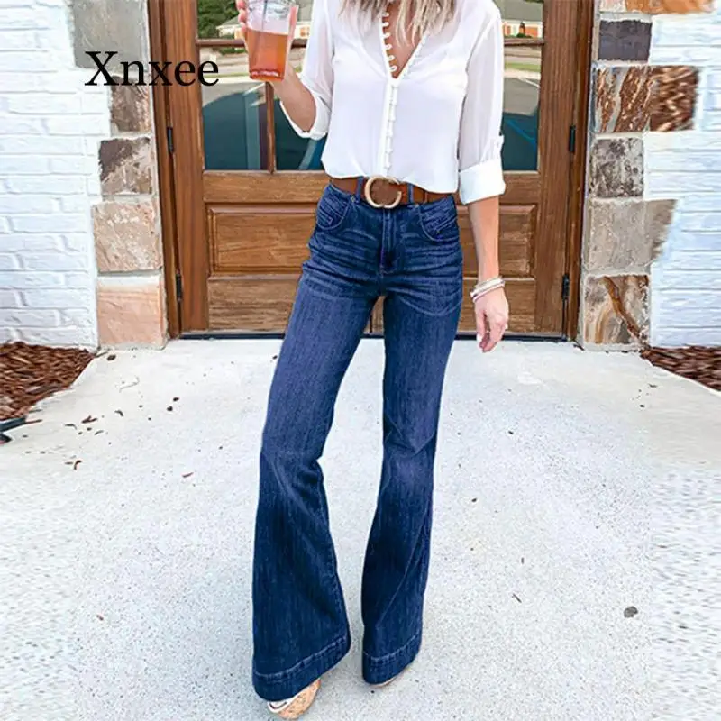 

2020 New Spring Women Flare Jeans Bell Bottoms Jeans Ladies Sexy Stretching Jeans Fashion Wide Leg Denim Trousers