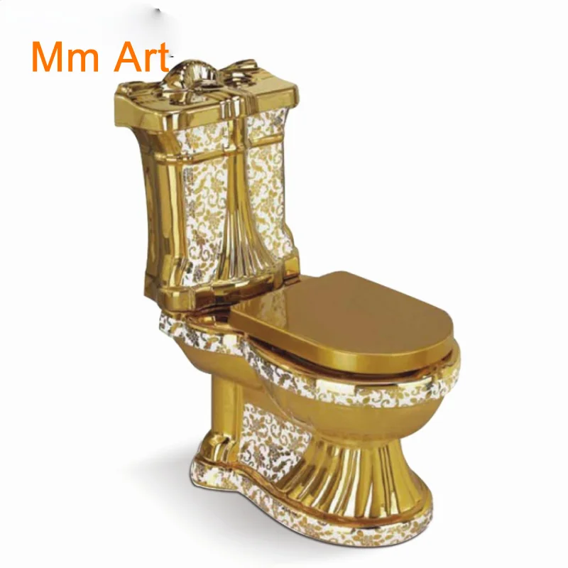 

Artistic Plain Golden One Piece Closestool Siphon Fluishing S-Trap Floor Mounted Luxious Villa Bathroom Seat Toilet wc