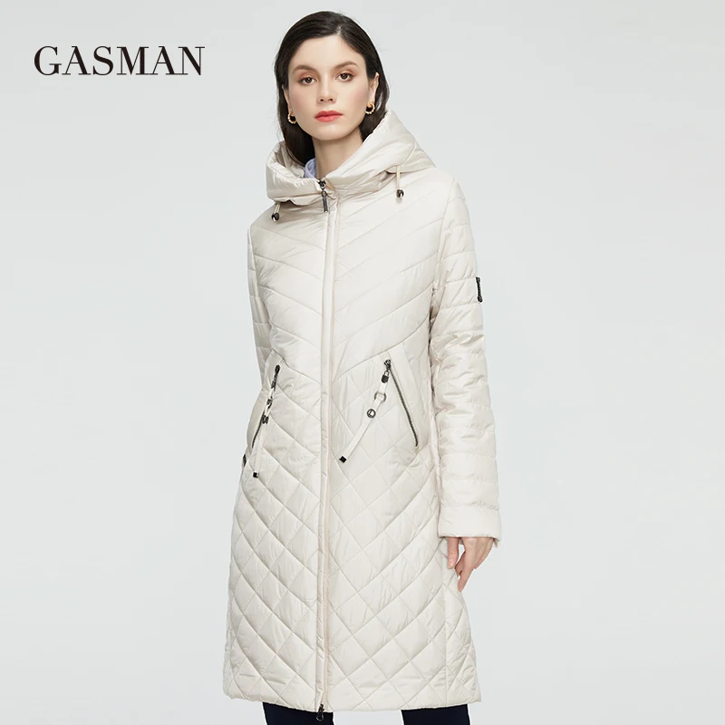 GASMAN 2022 Women\'s spring jackets Designer trench long casual puffer jacket stand-up Collar hooded women coat Outerwear 21865