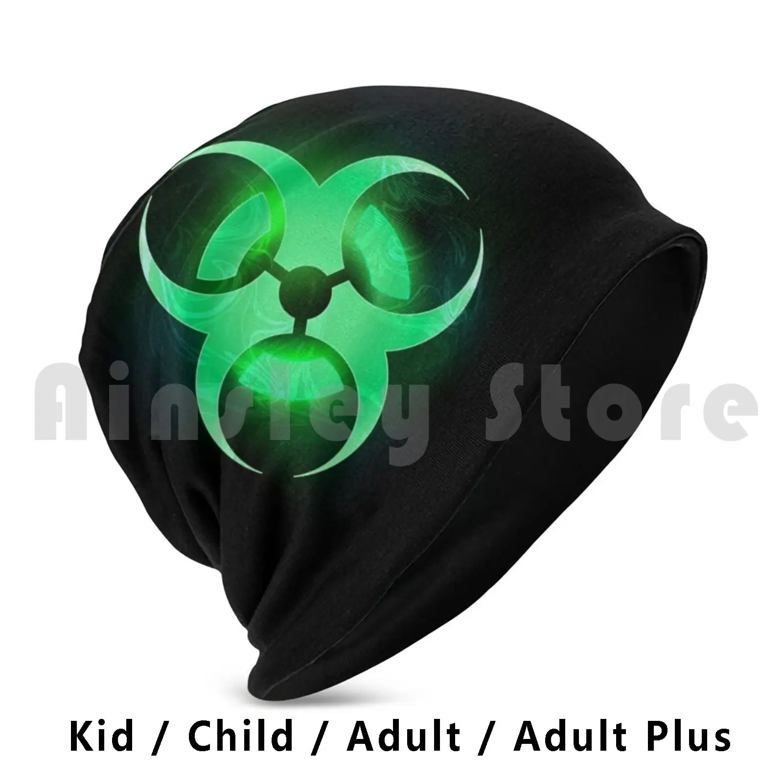 Green Biohazard Symbol Beanies Knit Hat 590 Beanies Print Biohazard Green Symbol On Black Glowing Background