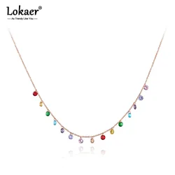 Lokaer Trendy Bohemia Stainless Steel Colorful CZ Crystal Choker Necklace Beach Jewelry Pendant Chain Necklace For Women N19125