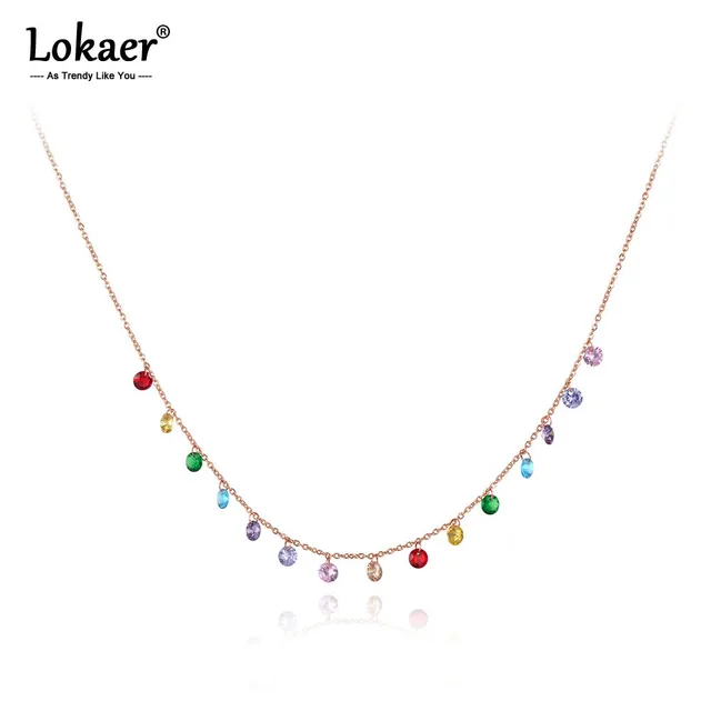 Lokaer Trendy Bohemia stal nierdzewna kolorowy CZ kryształowy Choker naszyjnik biżuteria plażowa wisiorek łańcuszek naszyjnik dla kobiet N19125