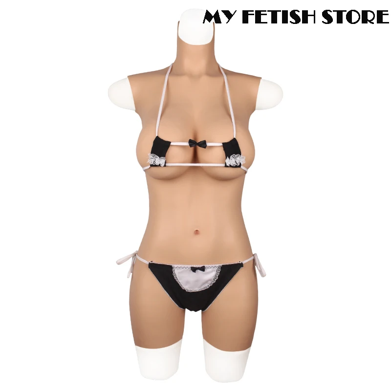 High Neck Sleeveless Crossdressing Realistic No Oil Silicone G Cup Breast Form Body Suit Short Pants With Vaginal Drag Queen