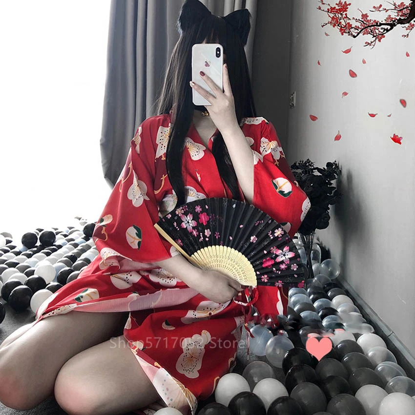 

Kimono Dress Woman Sakura Japanese Style Geisha Costume Sexy Bathrobe Yukata Obi Pajamas Sexy Lingerie Nightgowns Clothes Party