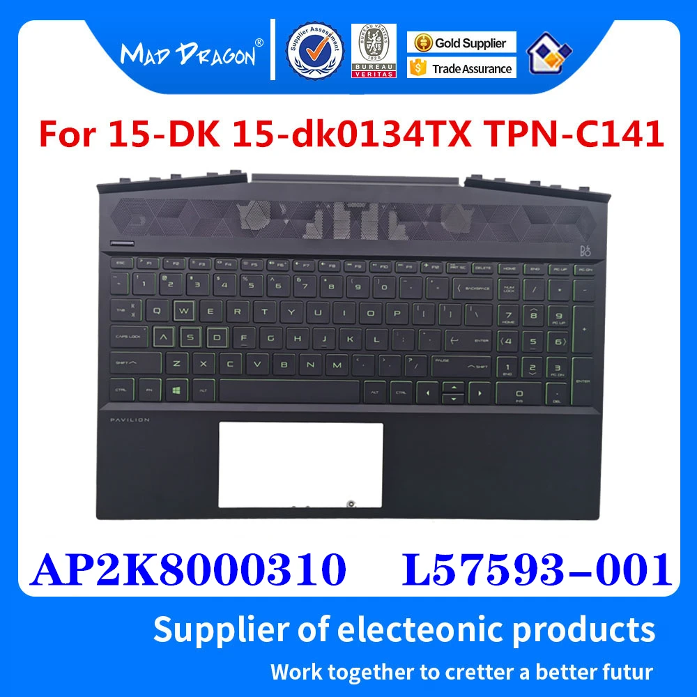 original ap2k8000310 l57593001 para hp pavilion 15 dk 15t dk tpn c141 laptop us verde backlit teclado palmrest tampa superior novo 01