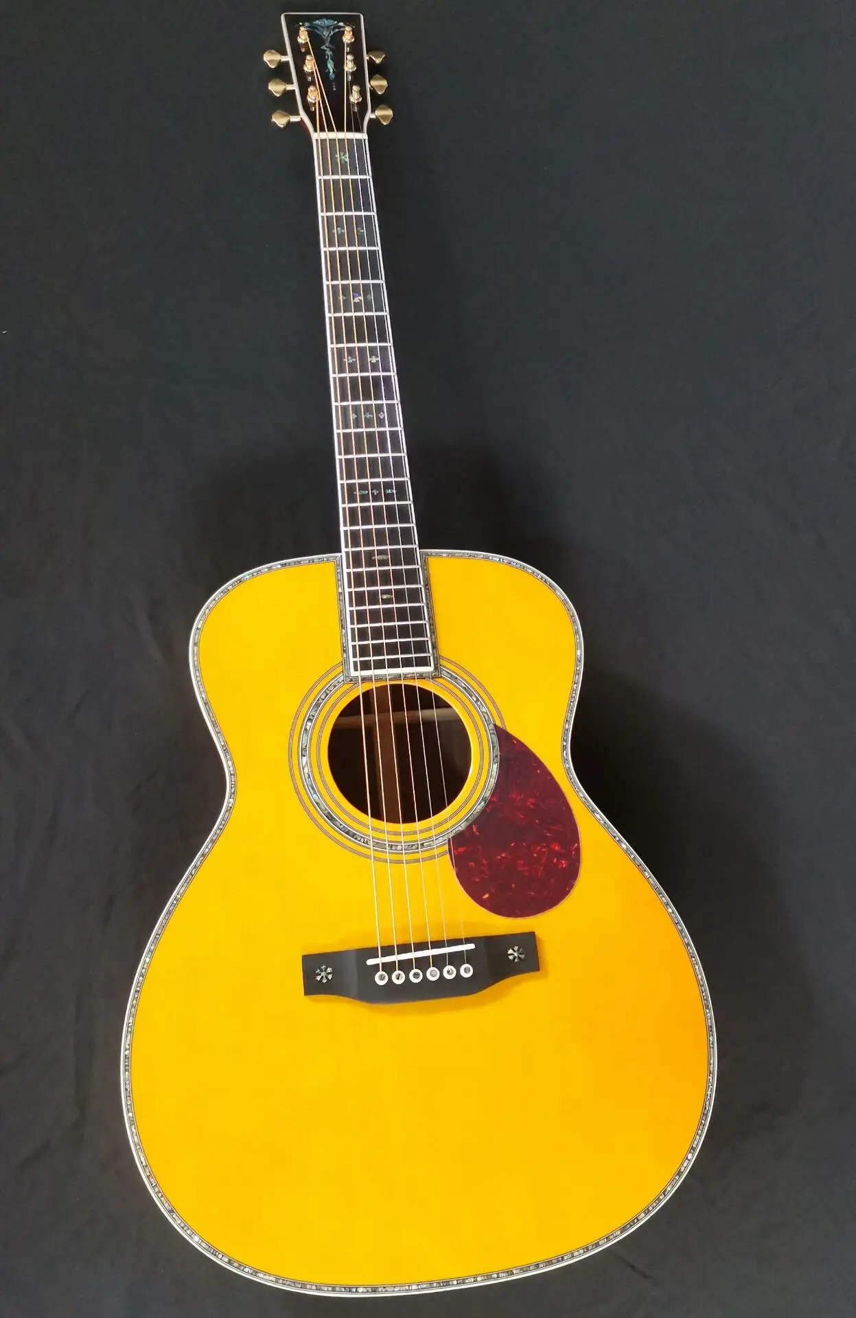 

All Solid Vintage OM Acoustic Guitar, Handmade, Full Solid, 42 Style, Vine abalone, AAAA, Free Shipping