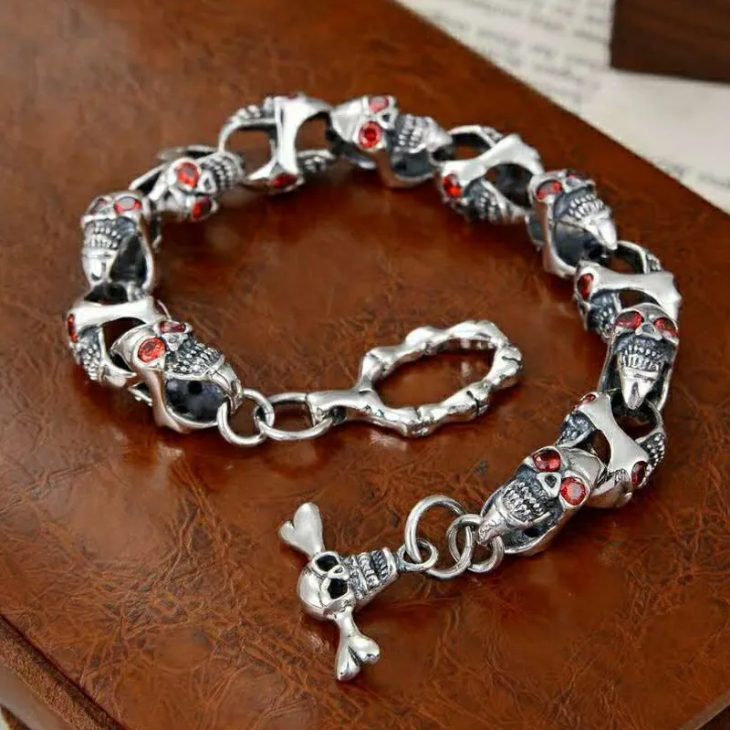 BOCAI Red diamond skull Man bracelet original personality retro simple New 100% S925 pure silver jewelry