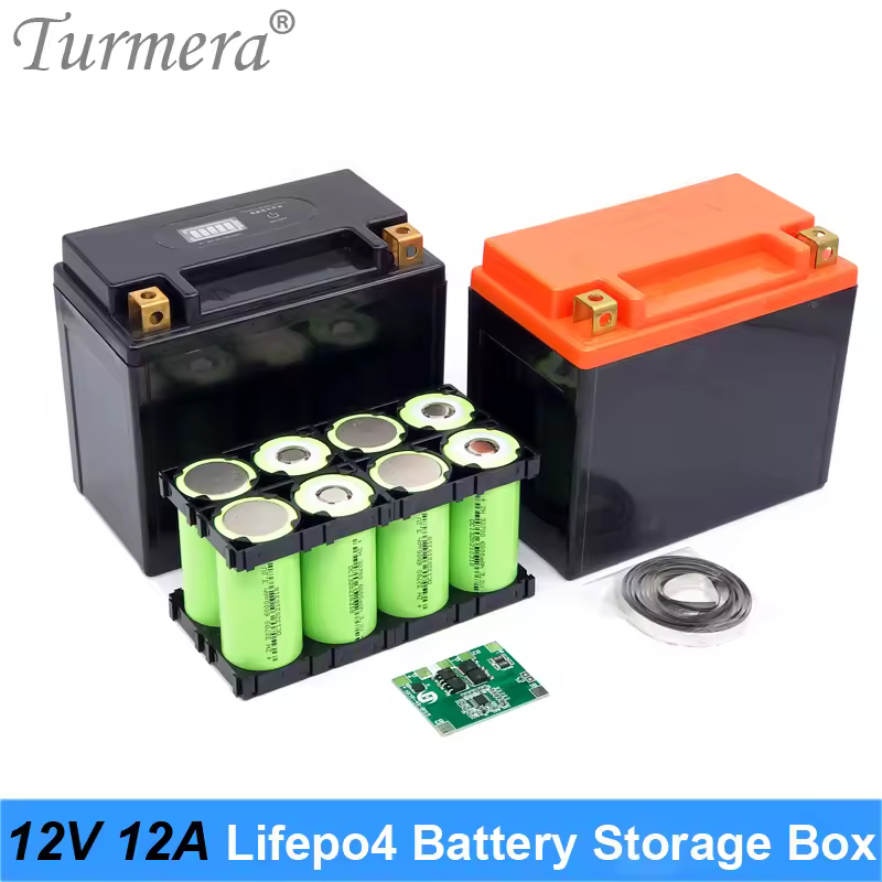 Turmera 12V 12Ah Battery Storage Box 4S 12.8V 20A BMS 2X4 Holder Nickel for 8Pieces 32700 Lifepo4 Uninterrupted Power Supply Use