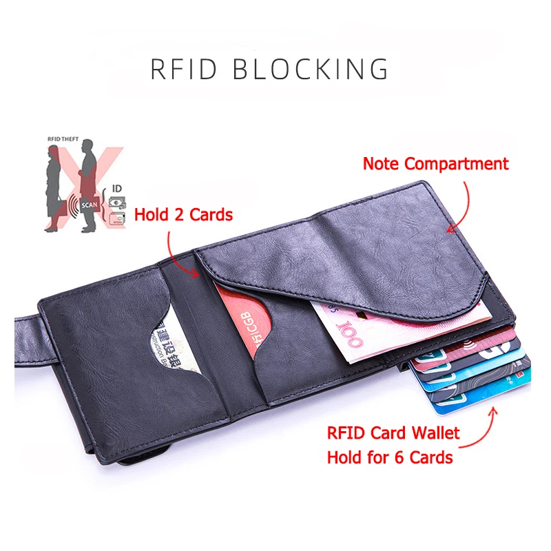 Bycobecy Tùy Chỉnh Tên Ví Nam Rfid Thẻ Đa Năng Hộp Nhôm Đựng Thẻ Chống Trộm Da Ví Đựng Tiền Xu