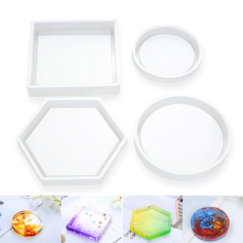 Silicone Mold DIY Cup Mat Pad Handmade Molds Crafts Epoxy Resin Geometric Shape Hexagonal Square Round Thermal Insulation