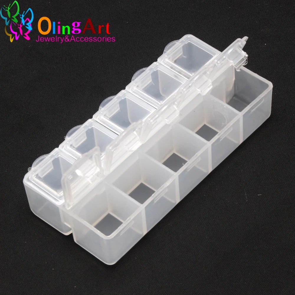 Adjustable Removable / Adjustable / Double Row 10 Grids Plastic Storage Box Jewelry Storage Box Olingart