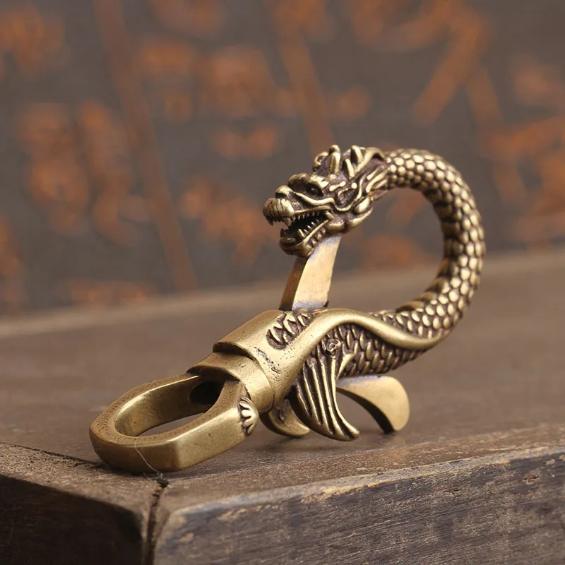Vintage Copper Dragon Figurines Small Ornaments Retro Brass Animal Car Key Chains Crafts  Office Desk Decorations Accessories