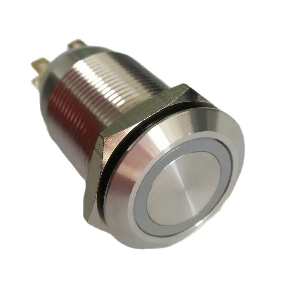 110V Geel Ring Led 19Mm Anti Vandaal Switch Met Rvs Momentary 1no1nc