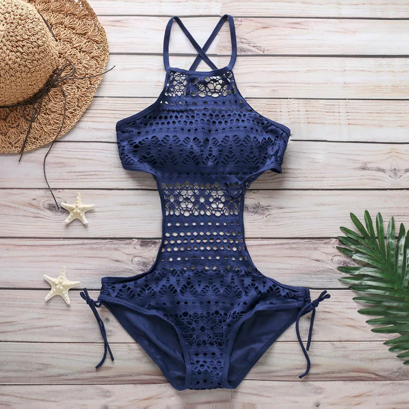 Women's Cut Out Monochromatic Padded Swimwear One Piece Swimsuit Female Bather Bathing Suit Sexy New 2024