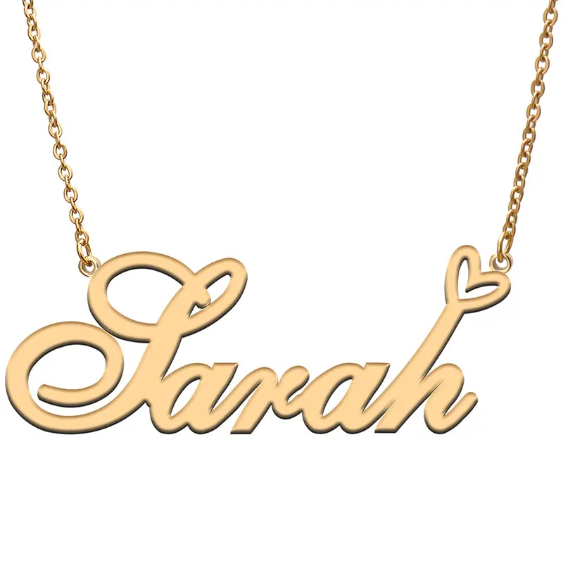 

Sarah Name with Love Heart Necklace for Women Stainless Steel Jewelry Nameplate Pendant Femme Mother Child Girls Gift