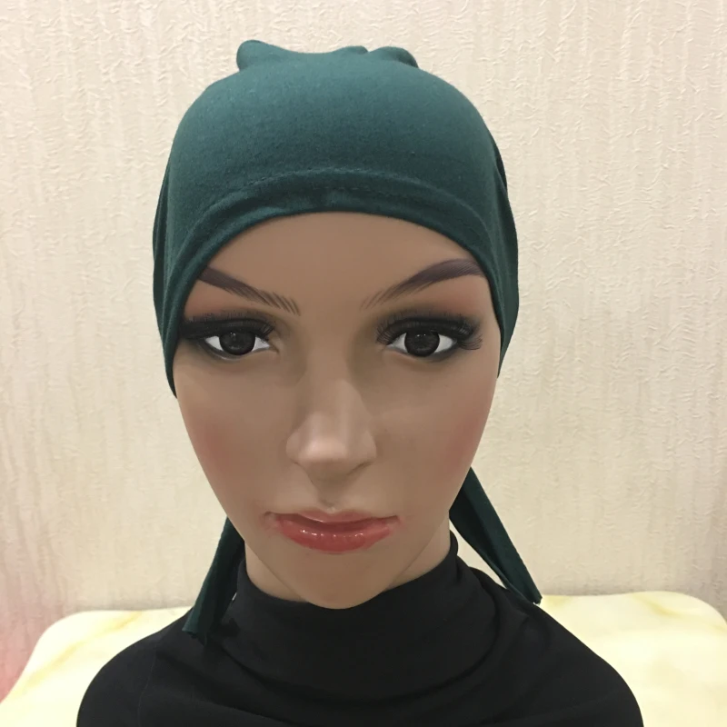 H048 Plain Cotton Tie Back Hats Muslim Turban Pure Color Stretch Inner Hijabs Underscarf Women Head Scarf Under Hijab Bonnet