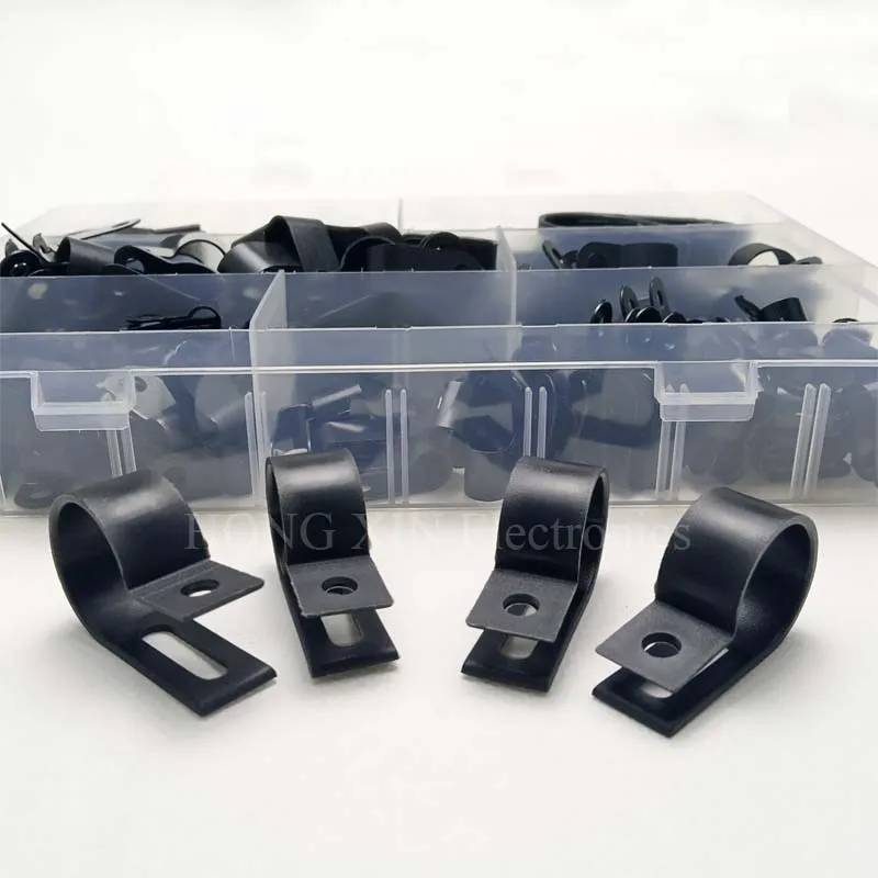 200pcs R Type Nylon Wire Cable Clips Fastener Plastic Wire Clamp Hose Mount P Type Clamps Cable Cord Clip  Cable Thread Clamp