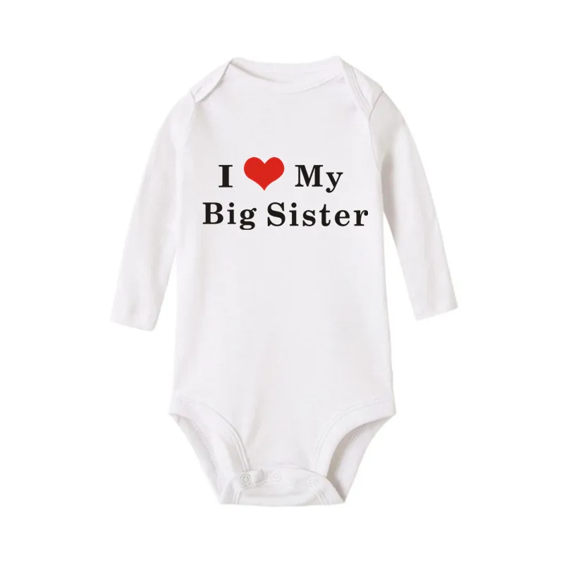 Newborn Baby Boys Girls Cotton I Love My Sister Brother Bodysuit Playsuit Twins Baby Long Sleeved Casual Body Outfits