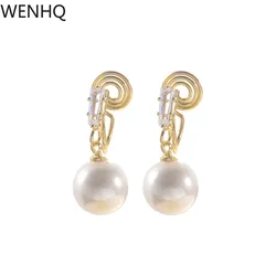WENHQ New Arrival Pearl Mosquito Coil Clip on Earrings for Women Girl Fashion Drop Earrings Fake Piercing Jewelry Accessory Gift