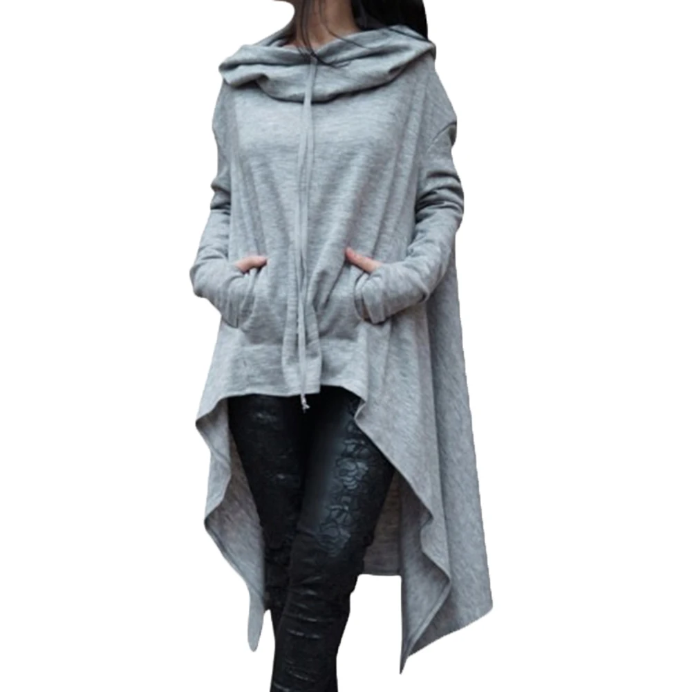 Autumn  Women Asymmetric Hoodie Solid Color Long Sleeve Hem Fishtail Hoodie Sweatshirt Pullover women\'s hoodies