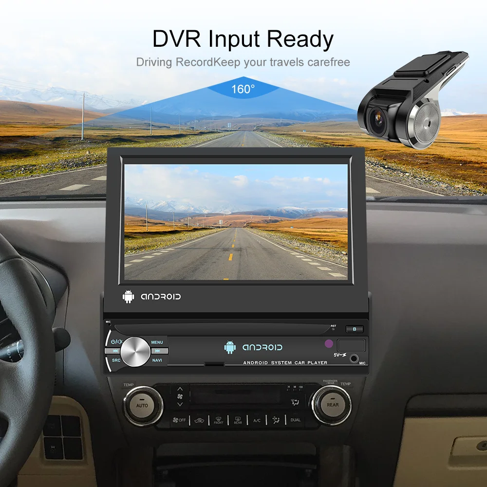 Podofo Android 1 Din Car Radio Tape Recorder with Retractable Screen GPS Auto Stereo Video Player For VW Nissan Toyota Lada Kia