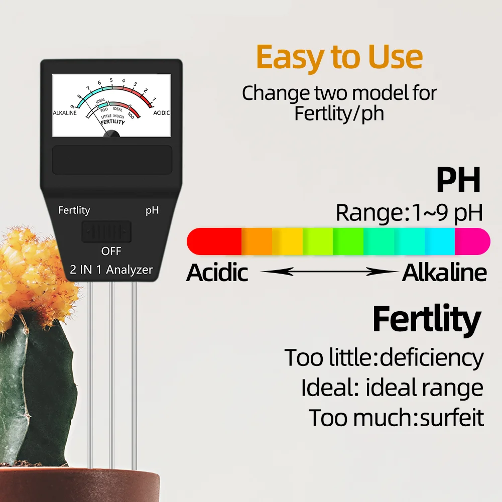 2/3/4/5 in 1 Soil PH Meter Soil Tester Flower Meter Moisture Meter Temperature Sunlight Intensity Analysis Acidity Garden Tool