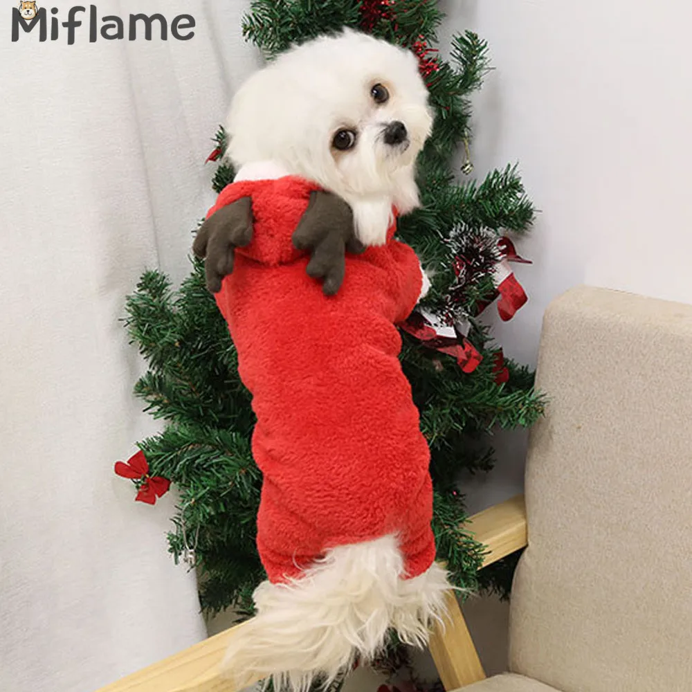 Miflame Christmas Small Dogs Clothes Fleece Puppy Sweater Party Dog Hoodies Pomeranian Spitz Winter Warm Pets Dogs Cats Clothing